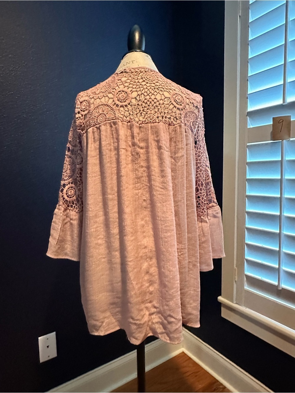 Crochet Yoke Tunic Top in Dusty Pink - Picture 4 of 10